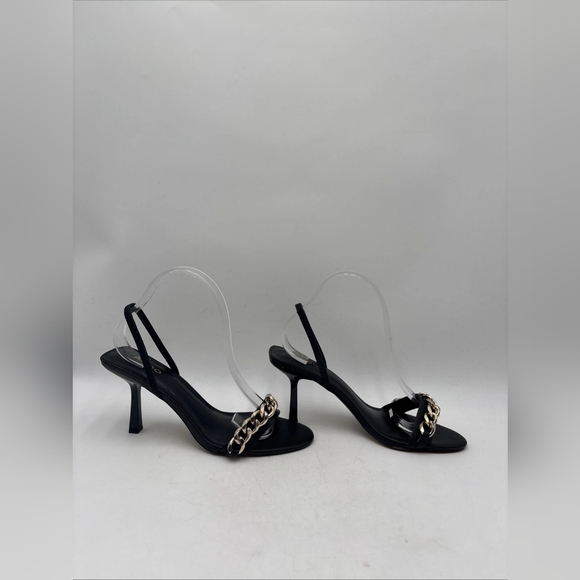Shoes - Elegant Black Slingback Heels with Chain Detail